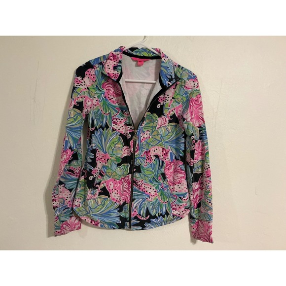 Lilly Pulitzer Tops - Lilly Pulitzer Zip Up Jacket Cheetah Floral Print XXS